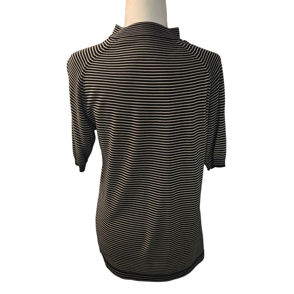 100% Silk Womens Striped Top Black Tan Elegant Blouse Soft Drape Sz Small - Picture 3 of 6